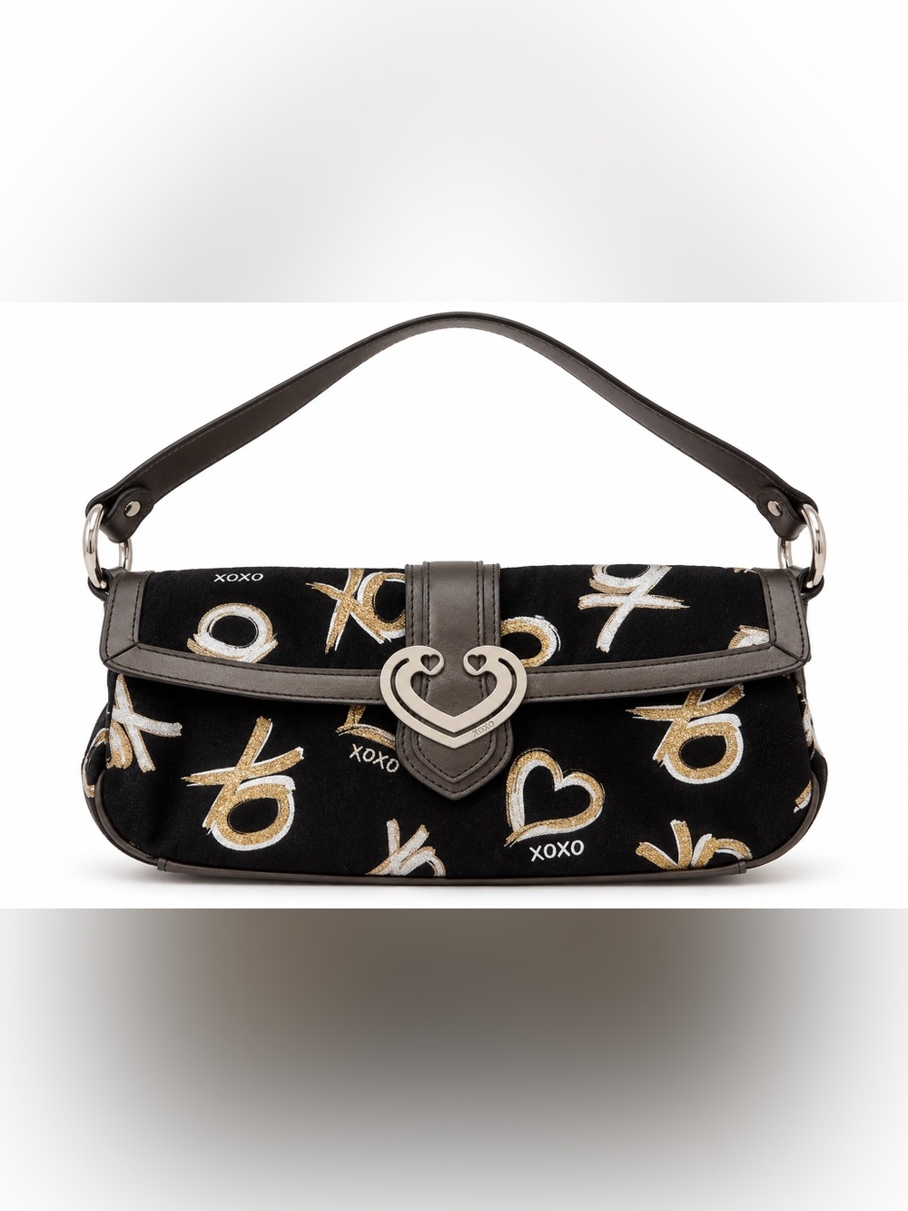 XOXO Y2K Black Gold Heart Monogram Baguette Shoulder Bag McBling